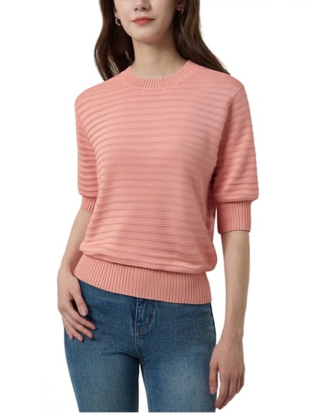 NWT. Frye. Short Sleeve Pointelle Stitch Sweater. Pink. Size Large.